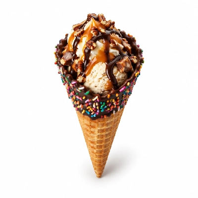 The Yard Milkshake Bar No Sugar Added Turtle Sundae Sugar Cone Dipped in Chocolate and Sprinkles