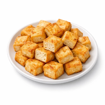 Tofu fried prepared with calcium sulfate