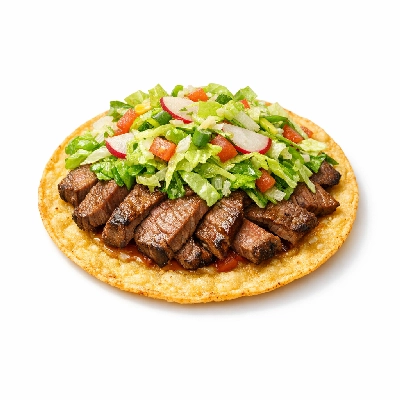Tostada with Steak and Salad