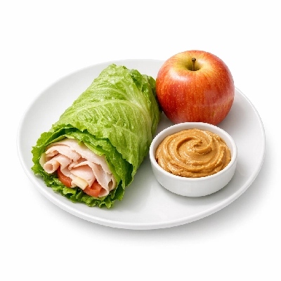 Turkey & Lettuce Wrap with Apple & PB
