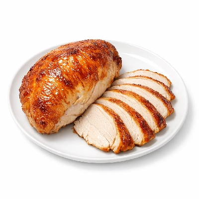 Turkey breast pre-basted meat and skin cooked roasted