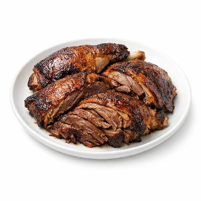 Turkey enhanced dark meat from whole and skin cooked roasted