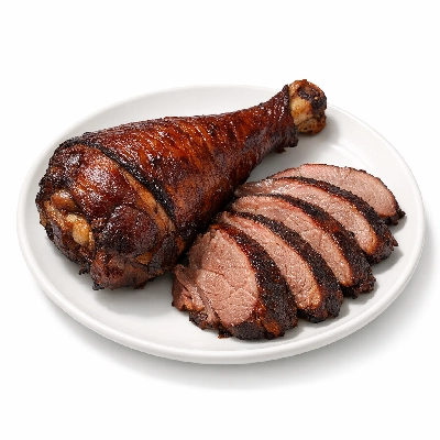 Turkey drumstick smoked cooked with skin bone removed