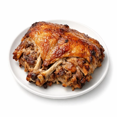 Turkey fryer-roasters back meat and skin cooked roasted