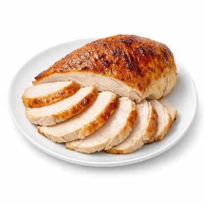 Turkey retail parts breast meat and skin cooked roasted