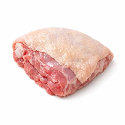 Turkey retail parts thigh meat and skin raw