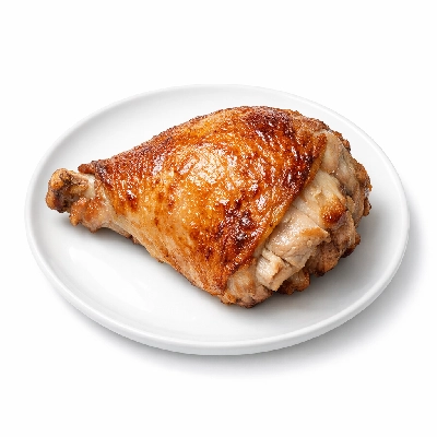 Turkey thigh pre-basted meat and skin cooked roasted