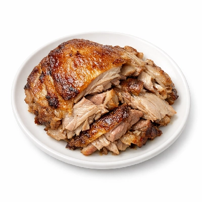 Turkey thigh roasted meat and skin