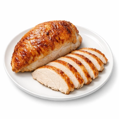 Turkey young hen breast meat and skin cooked roasted