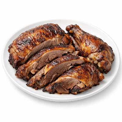 Turkey young hen dark meat and skin cooked roasted