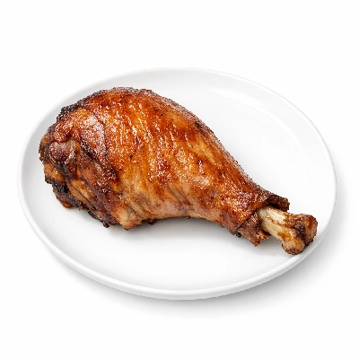 Turkey young hen leg meat and skin cooked roasted