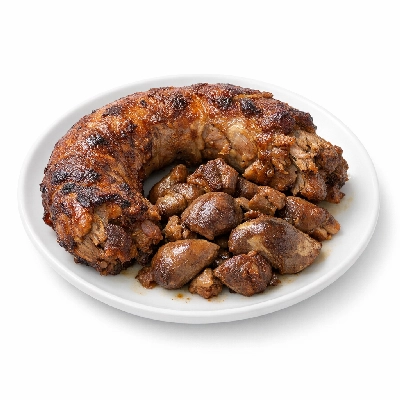 Turkey young hen meat and skin giblets neck cooked roasted