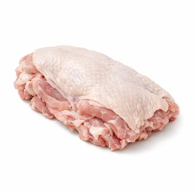 Turkey young tom back meat and skin raw