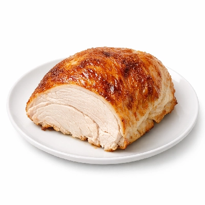 Turkey young tom breast meat and skin cooked roasted