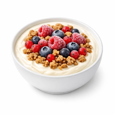 Vanilla Yogurt with Granola and Frozen Berries