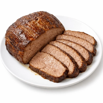 Veal leg top round separable lean and fat cooked braised