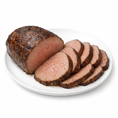 Veal leg top round separable lean and fat cooked roasted