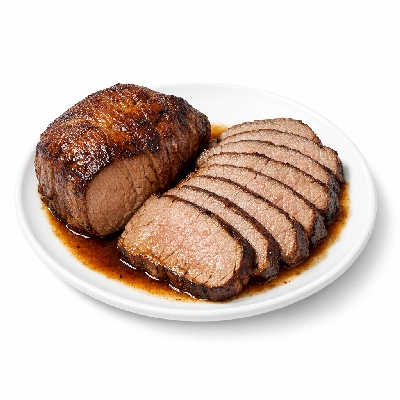 Veal leg top round separable lean only cooked braised