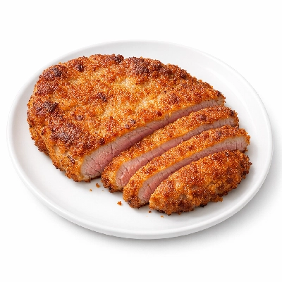 Veal leg top round separable lean only cooked pan-fried breaded