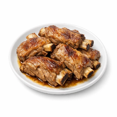 Veal rib separable lean only cooked braised