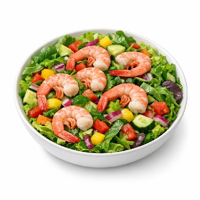 Vegetable salad with shrimp, no dressing