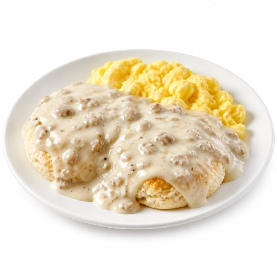 Village Inn Breakfast Items Biscuits & Gravy with Eggs for Lunch and Dinner