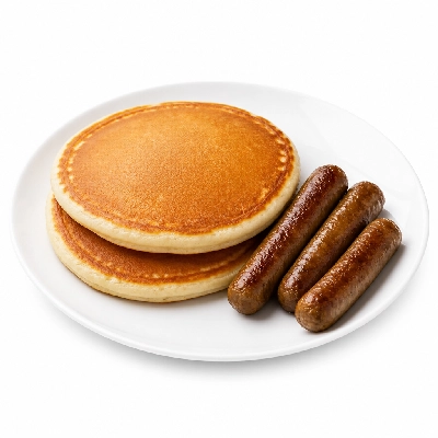 Village Inn Breakfast Items Buttermilk Pancake Combo with 2 Sausage Links