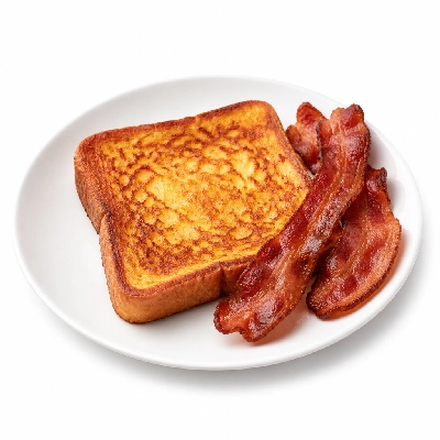 Village Inn Breakfast Items French Toast Combo with 2 Bacon Strips
