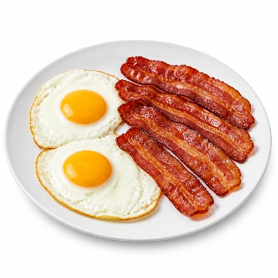 Village Inn Breakfast Items Hearty Meat & Egg Special with 4 Bacon Strips
