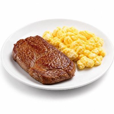 Village Inn Breakfast Items Hearty Meat & Egg Special with 6 Oz Top Sirloin Steak