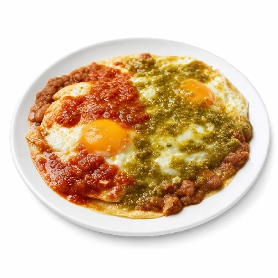 Village Inn Breakfast Items Huevos Rancheros with Carne Adovada and Pork Green Chili