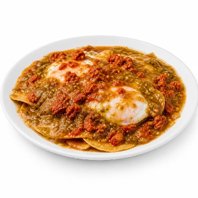 Village Inn Breakfast Items Huevos Rancheros with Chorizo and Pork Green Chili