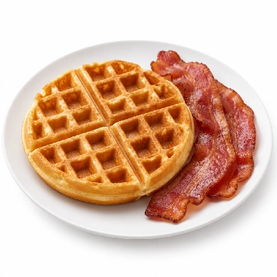 Village Inn Late Night Items Belgian Waffle Combo with Bacon Strips