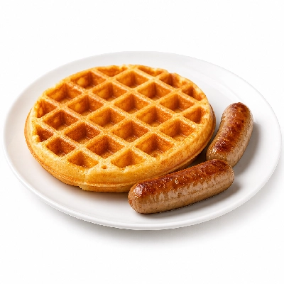Village Inn Late Night Items Belgian Waffle Combo with Sausage Links