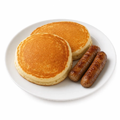 Village Inn Late Night Items Buttermilk Pancake Combo with 2 Sausage Links