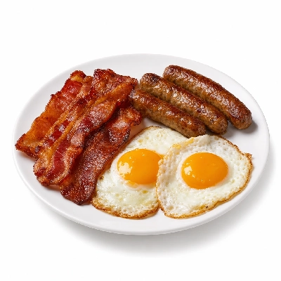 Village Inn Late Night Items Hearty Meat & Egg Special with 4 Bacon Strips