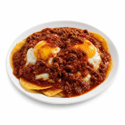 Village Inn Late Night Items Huevos Rancheros with Beefy Red Chili