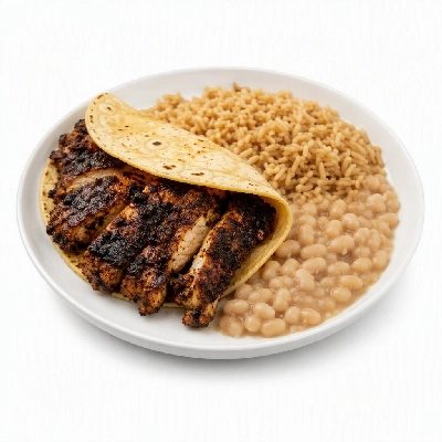 Wahoo's Fish Taco 1988 Blackened Chicken Taco Side Brown Rice White Beans