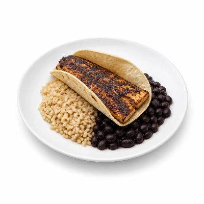 Wahoo's Fish Taco 1988 Blackened Fish Taco Side Brown Rice Black Beans