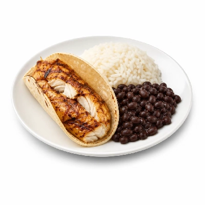 Wahoo's Fish Taco 1988 Charbroiled Fish Taco Side White Rice Black Beans
