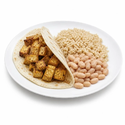 Wahoo's Fish Taco 1988 Tofu Taco Side Brown Rice White Beans