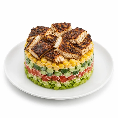 Wahoo's Fish Taco 7 Layer Salad Blackened Fish