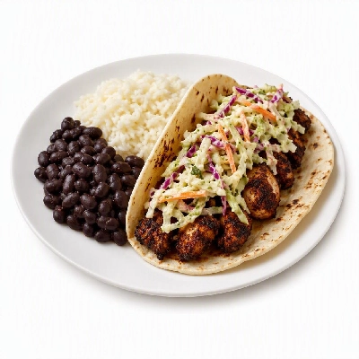 Wahoo's Fish Taco Citrus Slaw Blackened Chicken Taco Side White Rice Black Beans