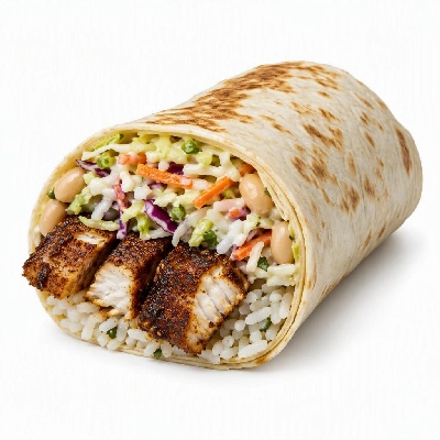 Wahoo's Fish Taco Citrus Slaw Blackened Fish Burrito White Rice White Beans