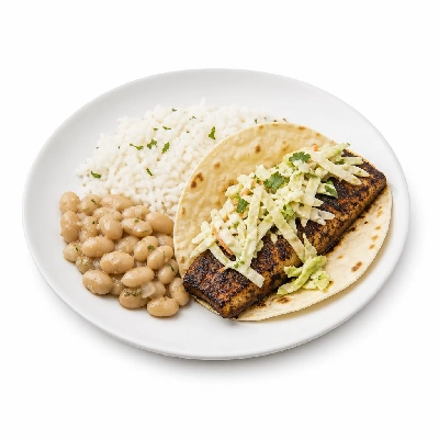 Wahoo's Fish Taco Citrus Slaw Blackened Fish Taco Side White Rice White Beans