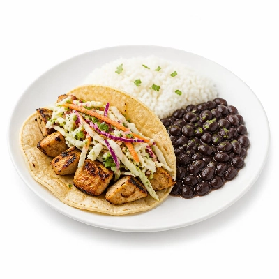 Wahoo's Fish Taco Citrus Slaw Charbroiled Chicken Taco Side White Rice Black Beans