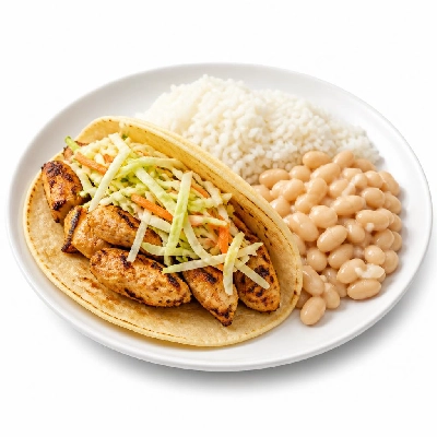 Wahoo's Fish Taco Citrus Slaw Charbroiled Chicken Taco Side White Rice White Beans