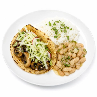 Wahoo's Fish Taco Citrus Slaw Mushroom Taco Side White Rice White Beans