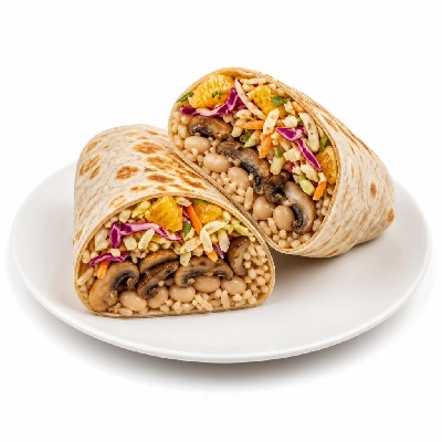 Wahoo's Fish Taco Citrus Slaw Mushrooms Burrito Brown Rice White Beans