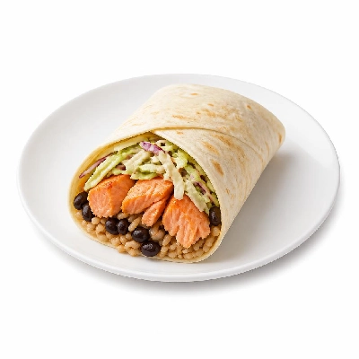 Wahoo's Fish Taco Citrus Slaw Salmon Burrito Brown Rice Black Beans